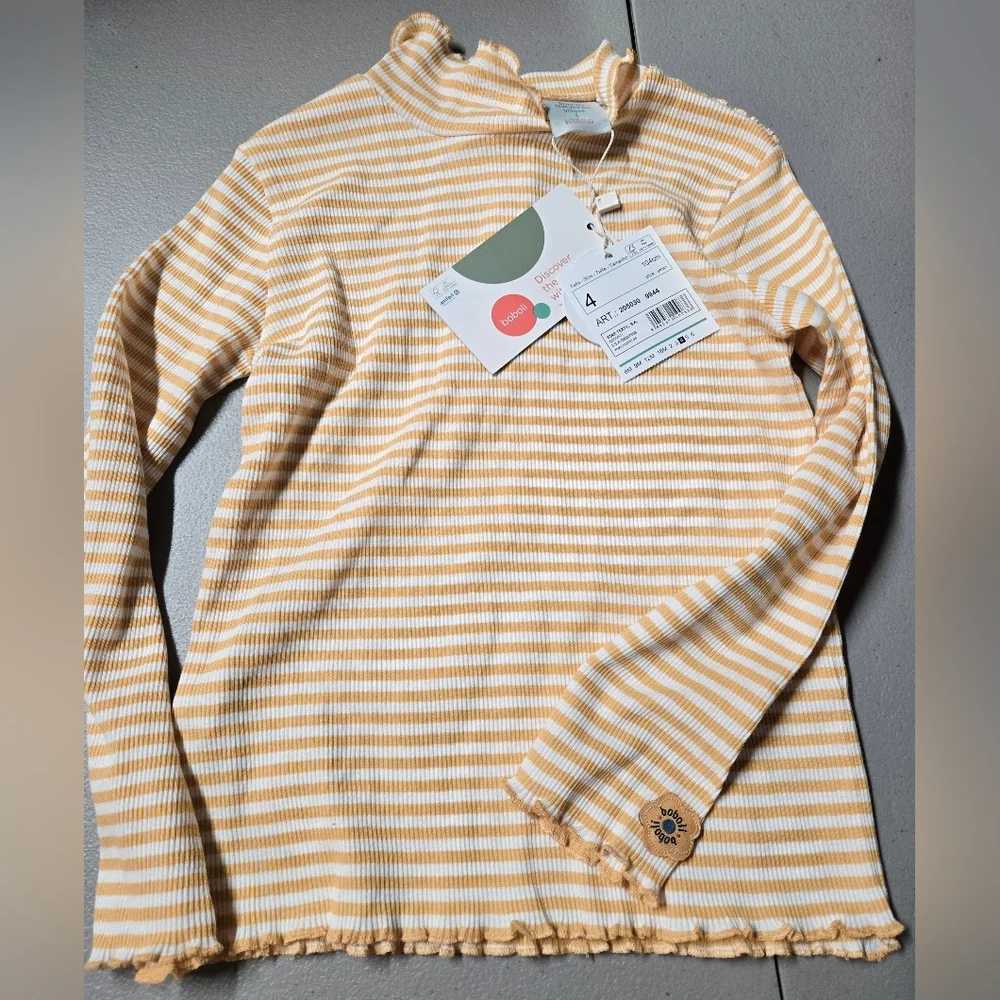 NWT Girl's Boboli Striped Ruffle Hem Waffle‎ Knit Top, Size 4